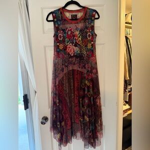 JOHNNY WAS Accalia Mesh Floral Midi Dress